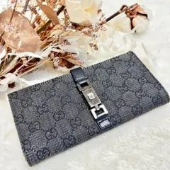 グッチ ジャッキー 二つ折り財布 レザー GGキャンバス ブラック