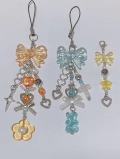 ビーズキーホルダー y2k チャーム コレクトブックビーズストラップ水色オレンジ