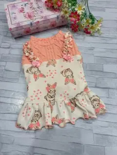 sale♡ S ジャンスカ風ワンピース コーラル ハンドメイド犬服
