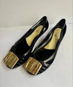 美品 フェラガモ 7D レース フラット ヴァラ ヴァリナ リボン サンダル
