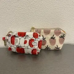 ミニミニポーチ　林檎&苺フルーツ柄