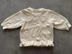 petit main アイボリー フリル付きカーディガン