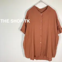 1423【SHOPTK】ノーカラーシャツ　デザイン袖　ゆったり【M】ブラウンのサムネイル