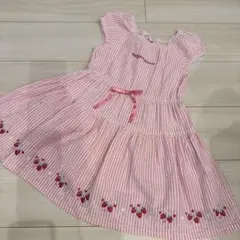 レア　当時物　メゾピアノ いちご刺繍のピンクストライプワンピース　120