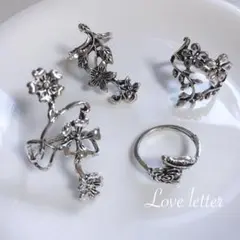 No.857 アンティークシルバーローズリング4点 韓国 地雷 パンク 病みかわ