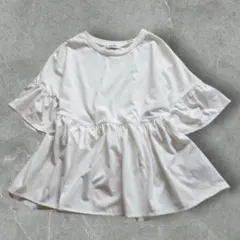 INGNI　イング　ペプラムトップス　Ｔシャツ　フリル袖　Ｍ　ホワイト　ゆったり