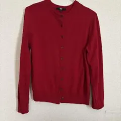 メリノクルーネックカーディガン レッド ウール100% カーディガン　ユニクロ