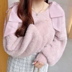 肩リボンフェザーニット INGNI ピンク Mサイズ 肩出し