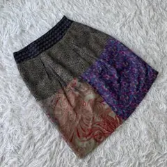 シルク100%♡エトロ/ETRO【M】ひざ丈スカート 切替柄 イタリア製のサムネイル