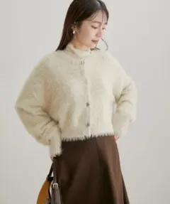 VIS 前後2WAY レトロ釦シャギーニットカーディガン