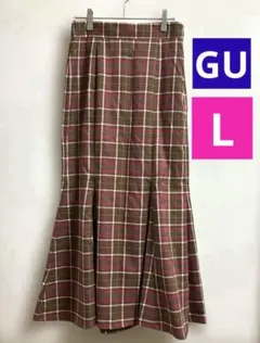 GU ジーユー　チェック柄　マーメイド　ロングスカート　後ろゴム　L