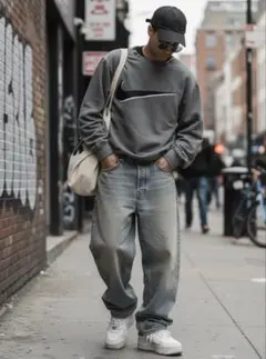 90s NIKE スウェット　スウィッシュ　刺繍　灰色　白タグ　ボロ