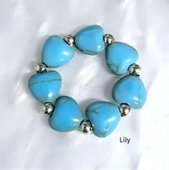 ✨ ハート型 ターコイズ リング 指輪 伸縮性 ブルー シルバーボール