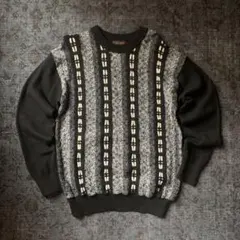 希少 3Dニット 総柄 レトロ vintage ブラック 黒 大人気 古着