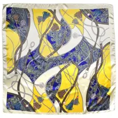 訳あり品 大判 正方形 スカーフ シルク調 レディース イエロー