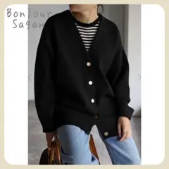 【新品タグ付き】ゴールドボタンダンボールカーディガン Bonjour Sagan