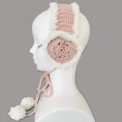 ハンドメイド　編み物　イヤーマフ　耳当て　ハート　ピンク 毛糸　かぎ針編み