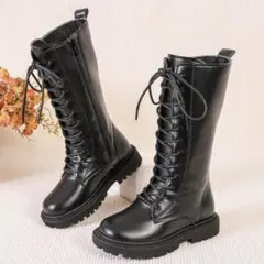 キッズ ブーツ 21cm ブラックロングブーツ レースアップ