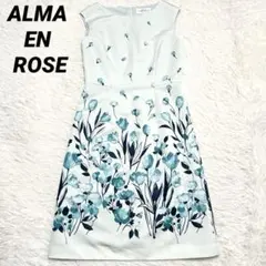 美品　ハナエモリ　アルマアンローズ　花柄　膝丈ワンピース　ノースリーブ　サイズM