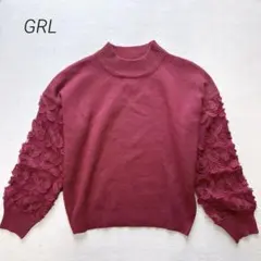 【グレイル】 花柄レース袖ニット（M）ボルドー 立体 きれいめコーデ フェミニン