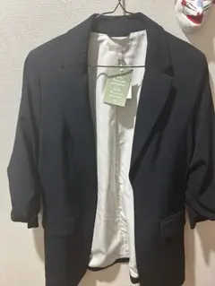 H&M ネイビー テーラードジャケット S 袖シャーリング