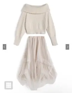 【GRL】オフショルシャギーニットトップス×チュールスカート[ru1201]