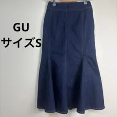 GU ジーユー デニムマーメイドスカート ロング丈 インディゴ S 美シルエット