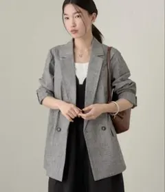 ラウンジドレス リネン混チェックジャケット 新品未使用