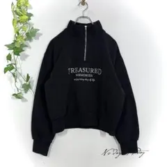 GU ハーフジップ ショート丈スウェット プルオーバー 刺繍 ロゴ L 黒