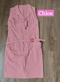 Chloe 赤と白のチェック柄ノースリーブワンピース