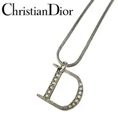 Dior　ネックレス　ロゴモチーフ　ラインストーン　Dロゴ　シルバー　ロゴ刻印