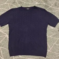 UNIQLO ネイビー ケーブル編み 半袖ニット XL