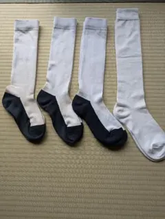 長ソックス ホワイト/ホワイトネイビー 約20cm、４足セット