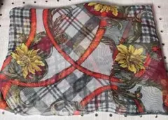 花柄チェックシフォン スカーフ 70cm