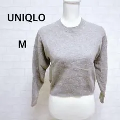 ユニクロ　プレミアムラムクルーネックセーター　ニット　グレー　ウール100%