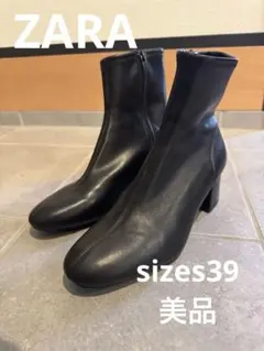 ZARA ほぼ未使用 黒レザーショートブーツ