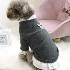 犬服　PARISDOG フリル付きグレーセーター Mサイズ