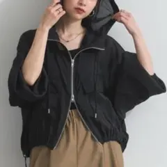春アウター シアー Wジップ フード パーカー ブルゾン マンパ【ブラック】