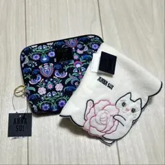 ANNA SUI 花柄ポーチ 猫キャット＆ローズ タオルハンカチ