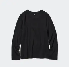 ユニクロ 長袖TシャツM ブラック 黒 スムースストレッチコットンクルーネックT