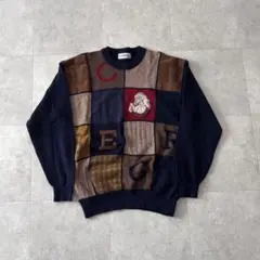 90s ICEBERG 本革使用総柄ニット イタリア製 セーター ウール