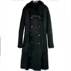 CK Calvin Klein■高級羊革リアルムートンコート ロング■黒 4