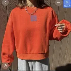 mayoさんコラボ裏起毛ロゴトレーナー Mサイズ中橙オレンジ×ブルーロゴ