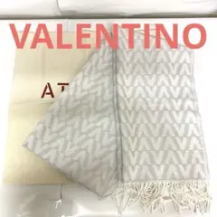 JAA19-13 ヴァレンティノ 未使用 カシミア Vロゴ マフラー 白 銀のサムネイル