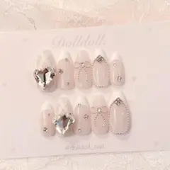 ネイルチップ 韓国 量産型 ワンホン ハート チェック リボン フレンチガーリー