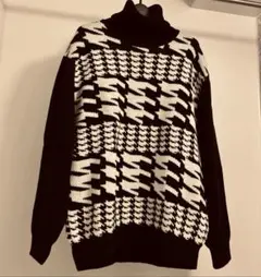 Jieda ジエダ 千鳥格子柄タートルネック ニットセーター ハウンドトゥース