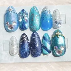 マグネット エメラルドブルー スパークリングジュビリーネイル ネイルチップ