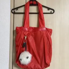 SEE BY CHLOÉ 赤 ナイロン バッグ ファー付きキーホルダー付き