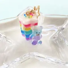 レインボー　星　パンケーキ　レジンキーホルダー　クリアカラー