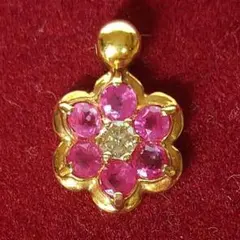 花形チャーム ルビー ダイヤモンド ゴールド ペンダントトップ✨良品✨
